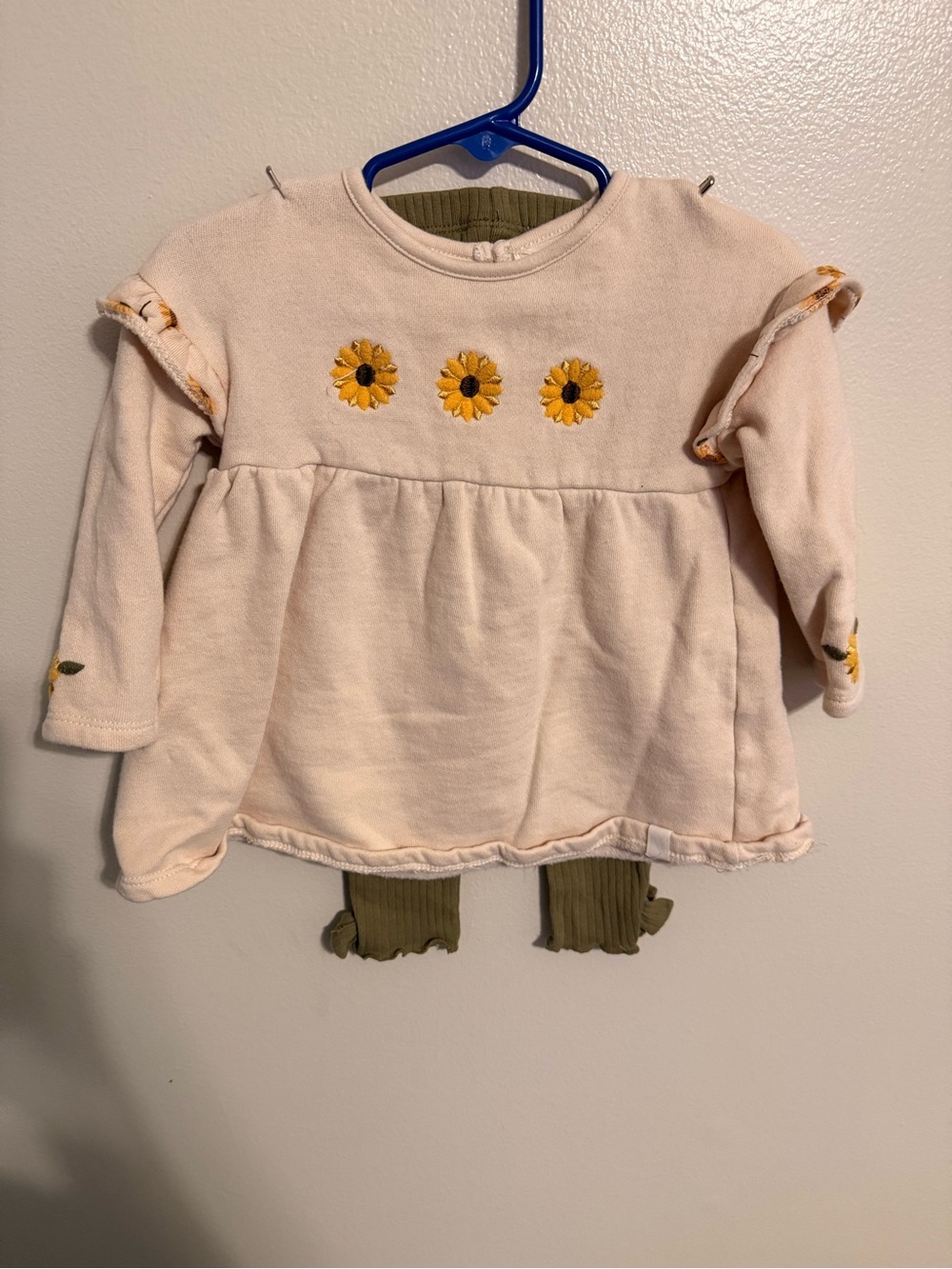 Rabbit Bear Organic 12M Cottagecore Sunflower Embroidered Tunic & Leggings Set